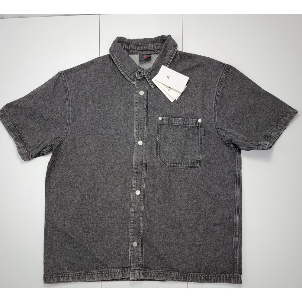 Nike Air Jordan Denim Snap Front Short Sleeve Shirt Men's L Black FZ2131-010 NEW